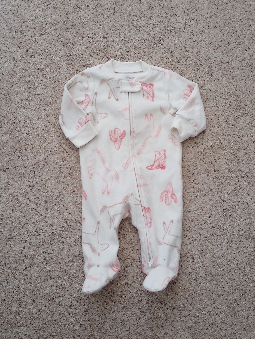 Carter's Western Horses Cactus Cowgirl Boots Footies White & Pink 3 Months